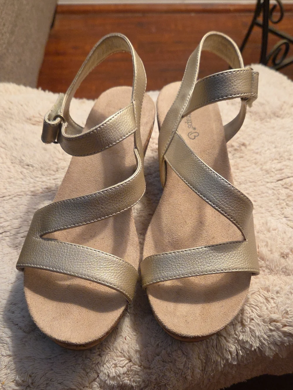 BareTraps Metallic Gold Cork Wedge Sandals